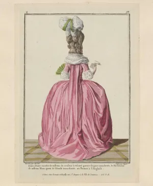 plate with print of the back of woman in a pink dress