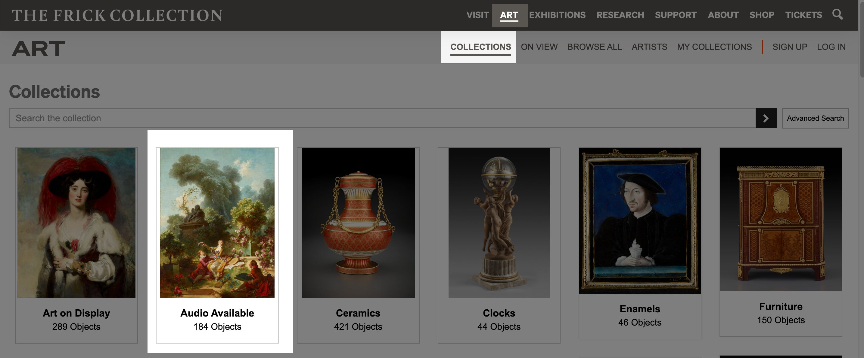 screenshot of a collection of objects with audio available