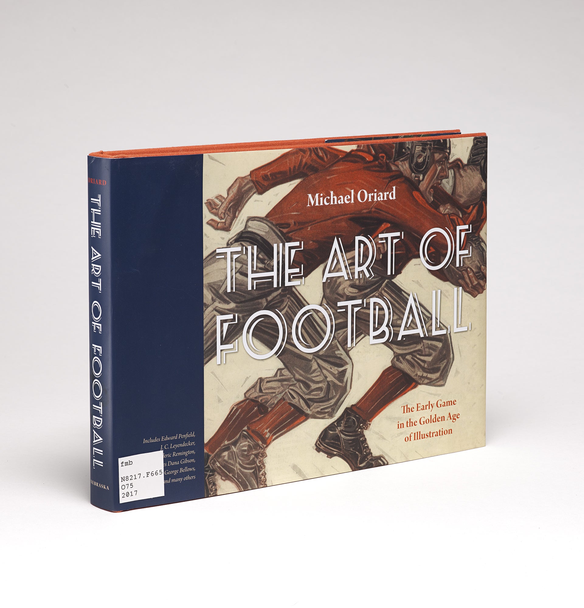 Cover of Michael Oriard's "The Art of Football," featuring an artwork detail of two football players in red and gray running with a football