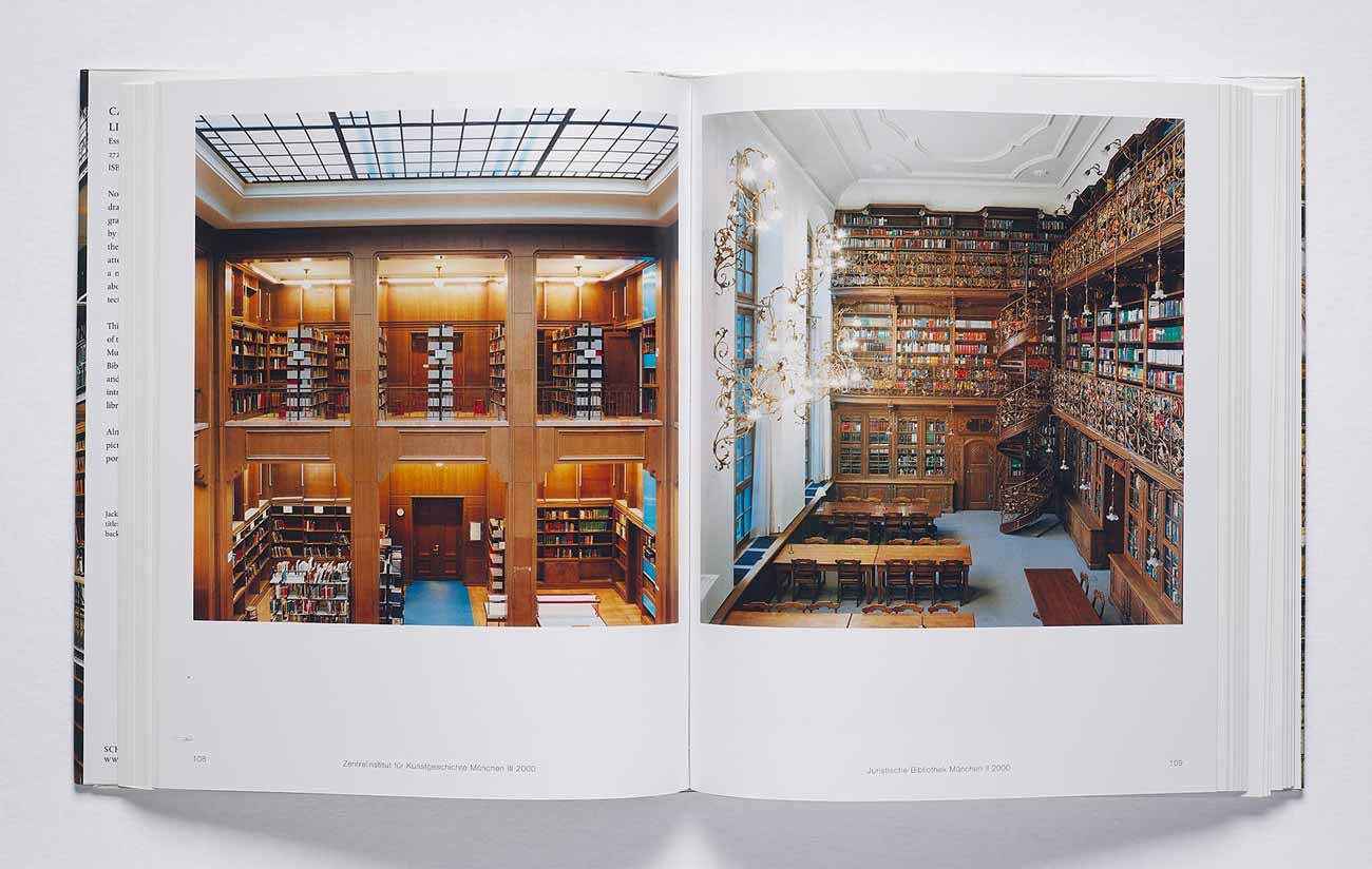 Book spread with images of grand libraries