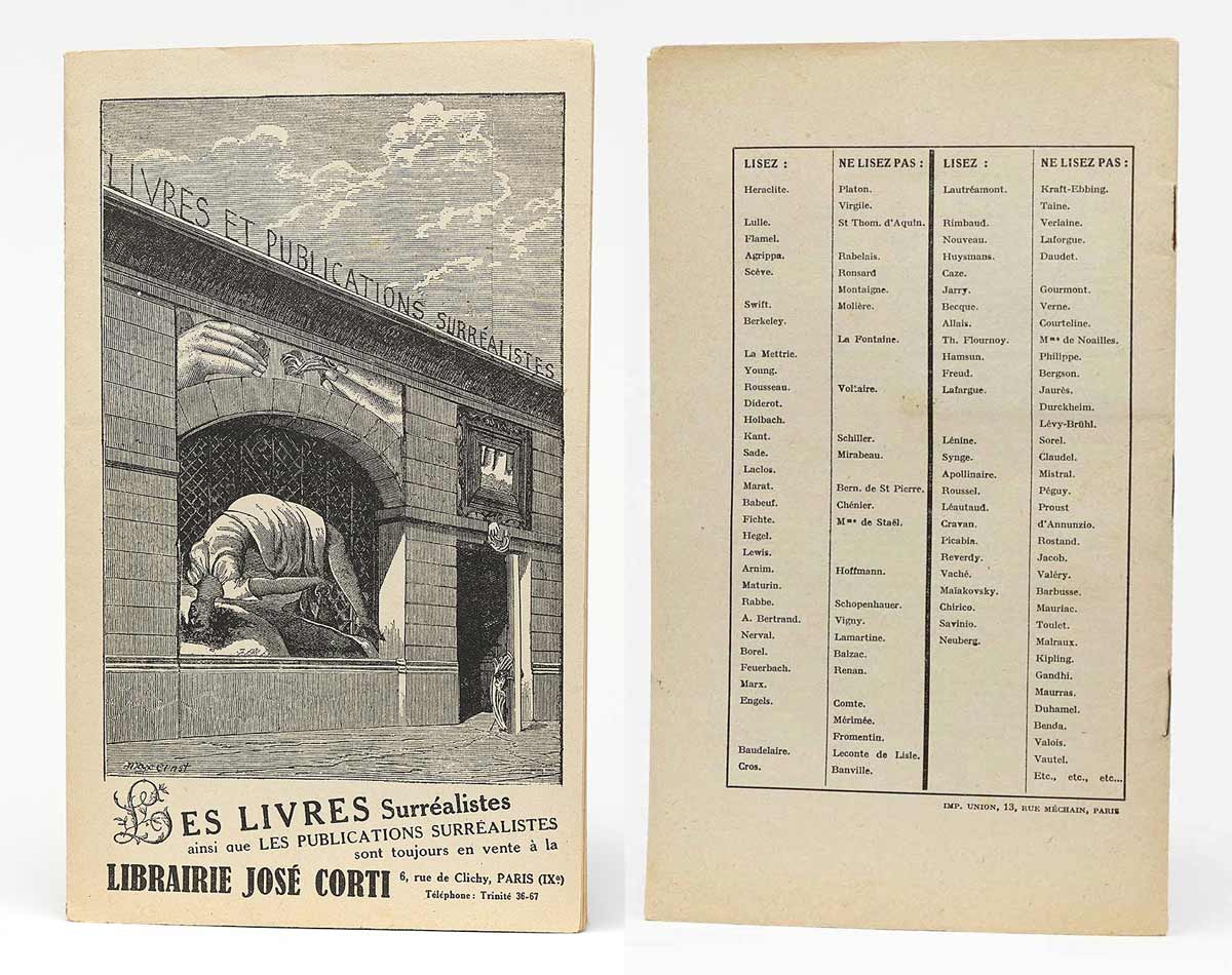 Front and back cover of a pamphlet, the front cover featuring an artwork of a building façade