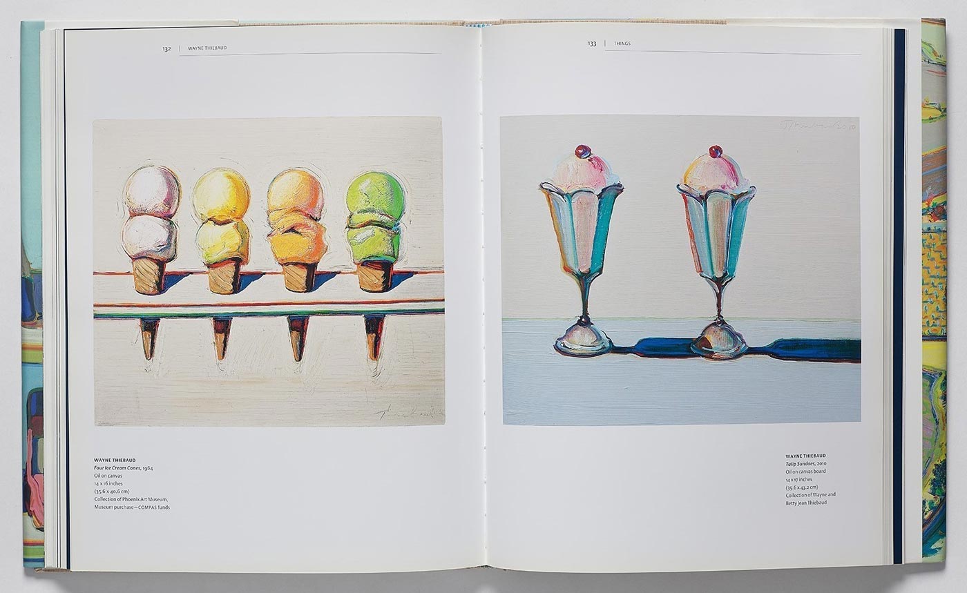 Book spread featuring paintings of ice cream in cones and glasses