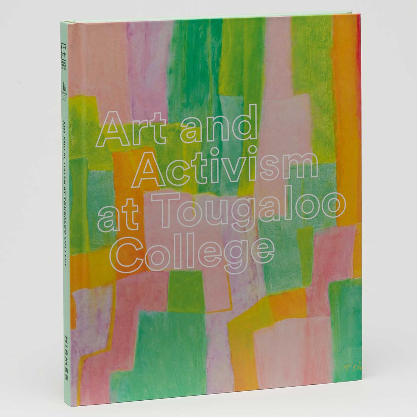 Book cover featuring an abstract artwork with pink, green, blue, orange, and purple shapes