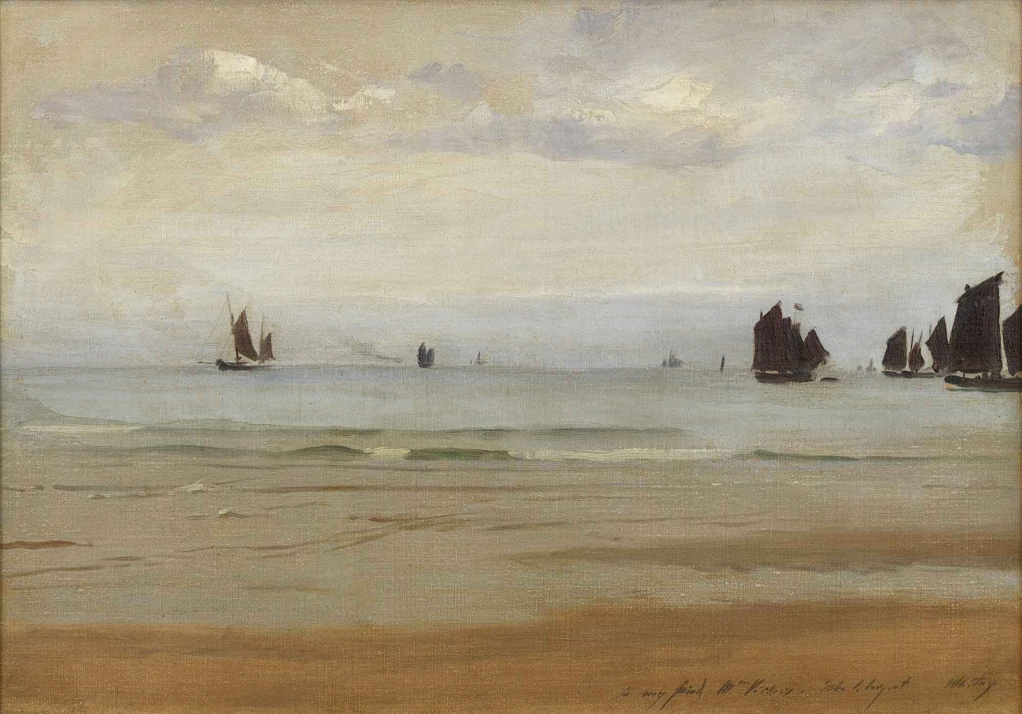 painting of fishing boats at sea