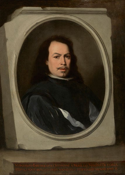 painting depicting man dressed in black with mustache in oval frame