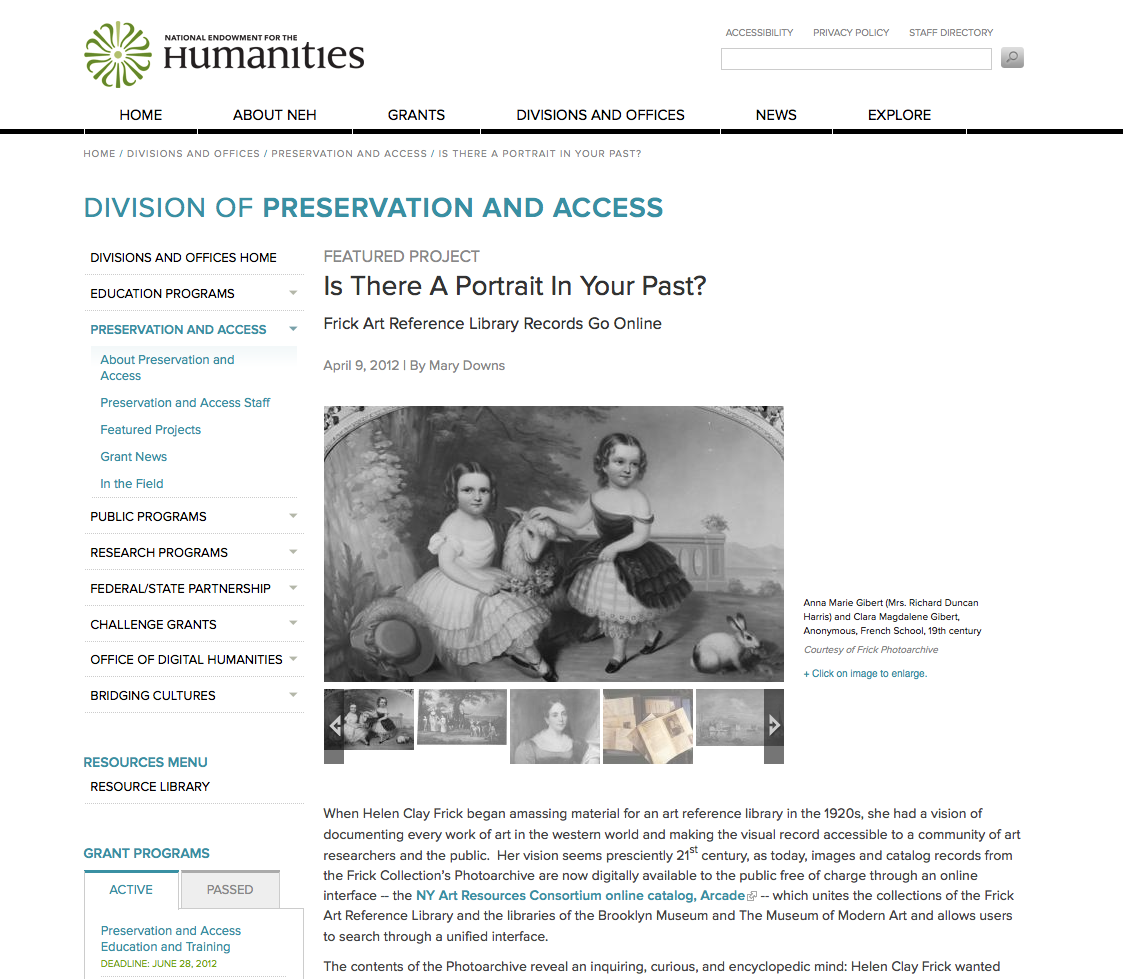 screenshot of the Magazine of the National Endowment for the Humanities site,