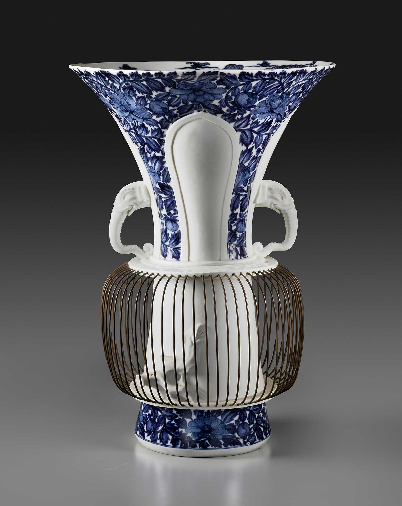 blue and white porcelain birdcage vase