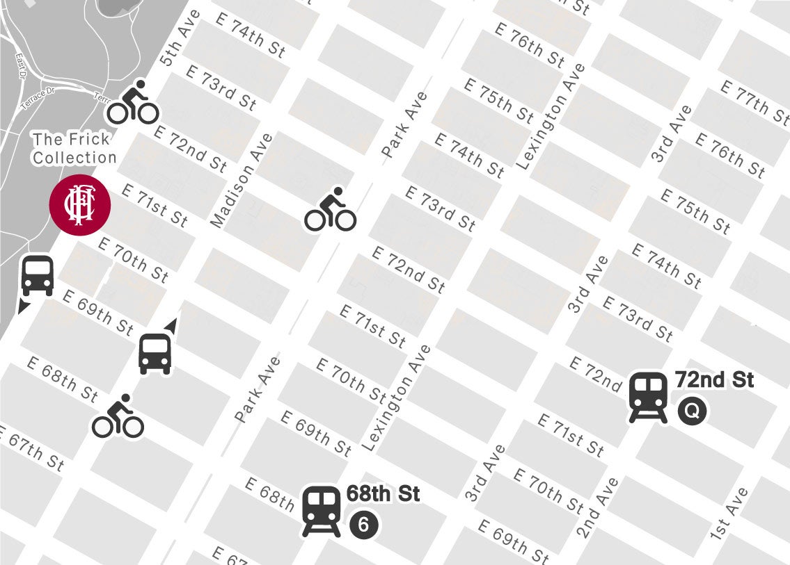 Street Map of The Frick Collection, with Citibike, bus stops, and trains