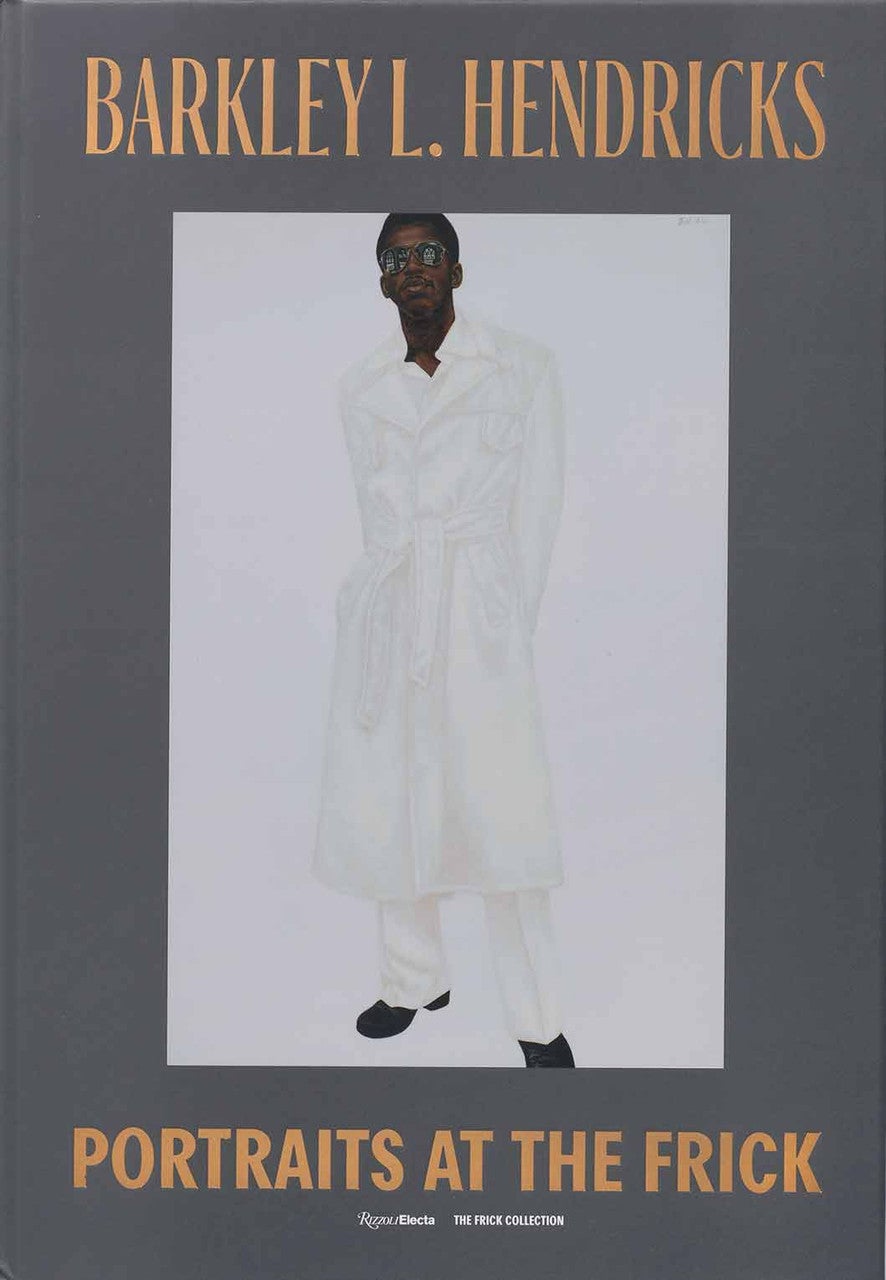 over entitled Barkley L. Hendricks: Portraits at the Frick, with man standing in white clothing against white background