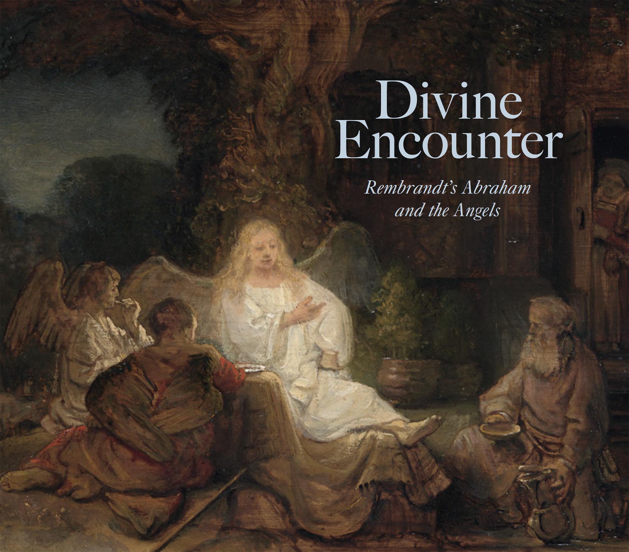 Catalogue cover for Divine Encounter, with biblical figures seated in circle outside