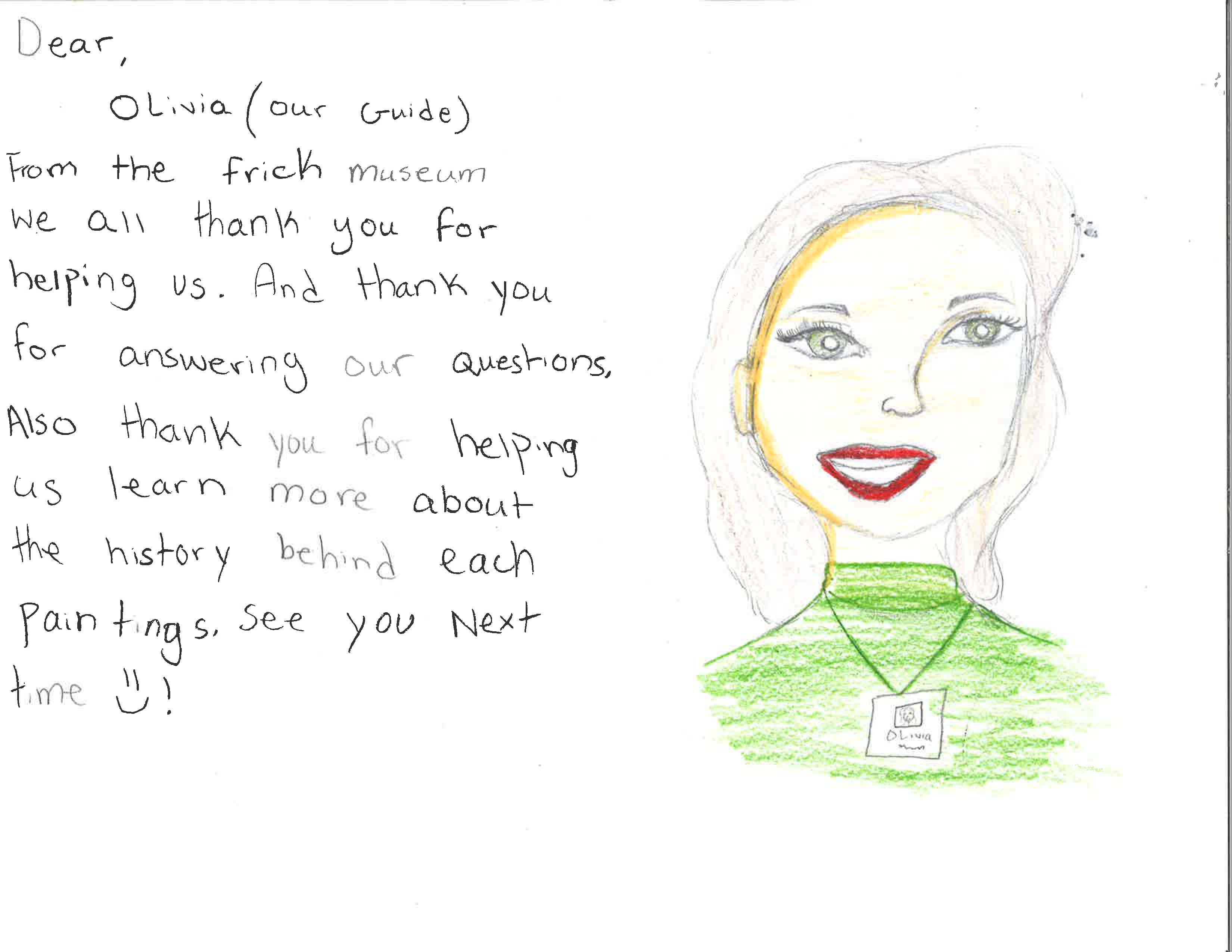 letter from Student with drawing of woman