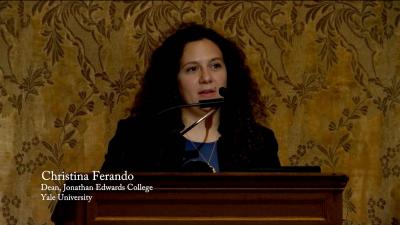 photo of Christina Ferando giving lecture at The Frick Collection