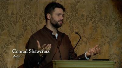 video still of Conrad Shawcross lecturing