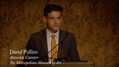 Video still of David Pullins giving lecture at The Frick Collection