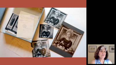 video still of woman and collection of images with box