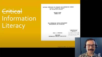video still of online presentation with slide reading -critical information literacy