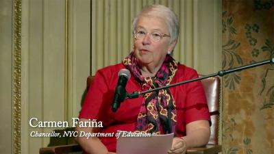 video still of Carmen Farina lecturing 
