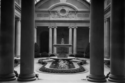 photo of garden court including columns and fountain, circa 1938