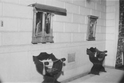 photo of vestibule with roped off chairs and paintings, circa 1966