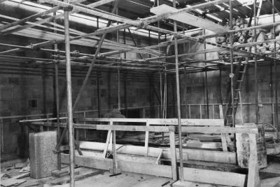 photo of construction including scaffolding, circa 1935