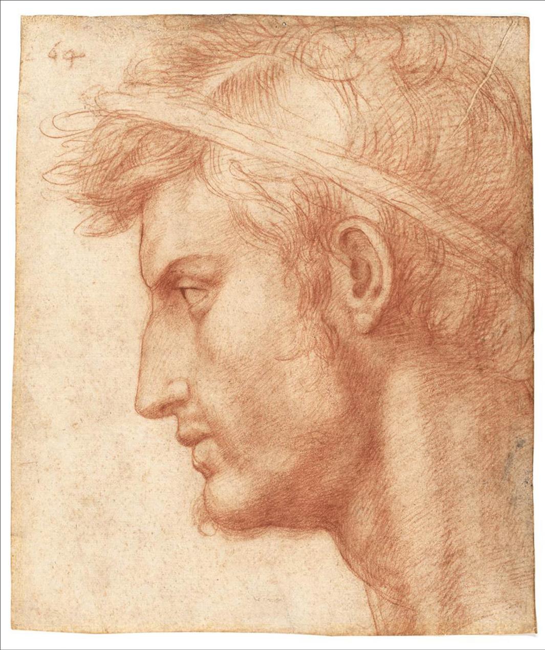 Red chalk profile portrait study of Julius Caesar