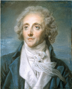 Pastel bust portrait of Nicolas-Pierre-Baptiste Anselme with white scarf, blue coat, and powdered hair.