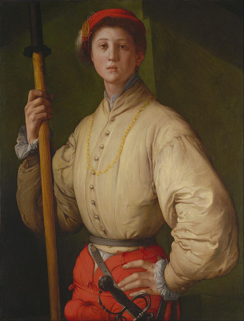 Painting of young man holding a spear.
