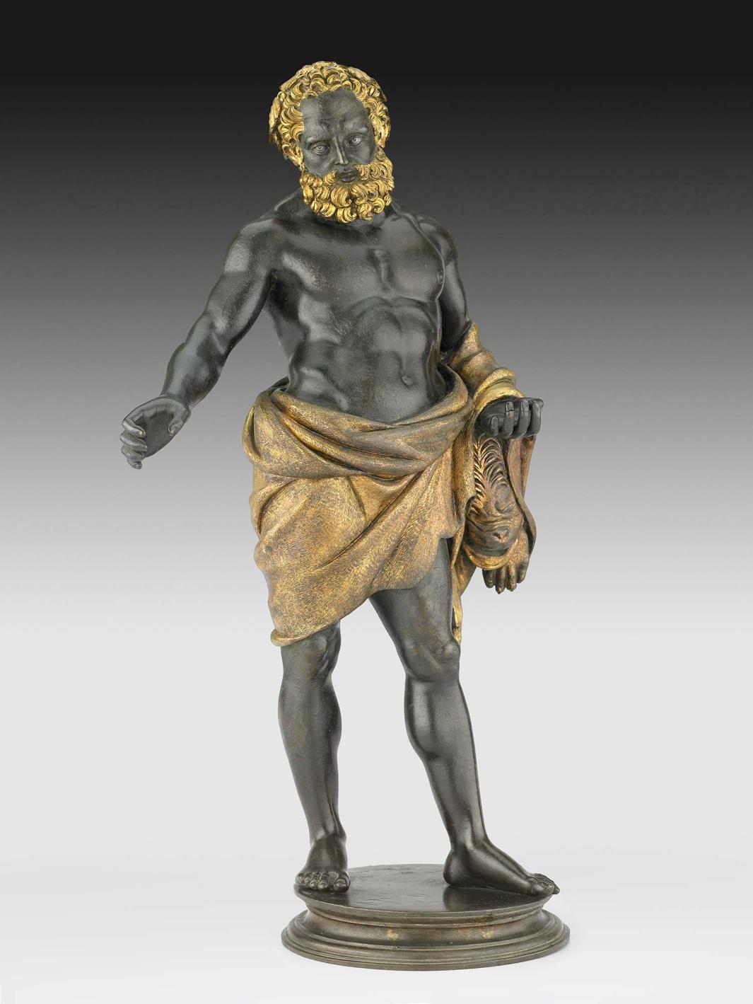 Bronze sculpture depicting Hercules, with partial gilding and silvering