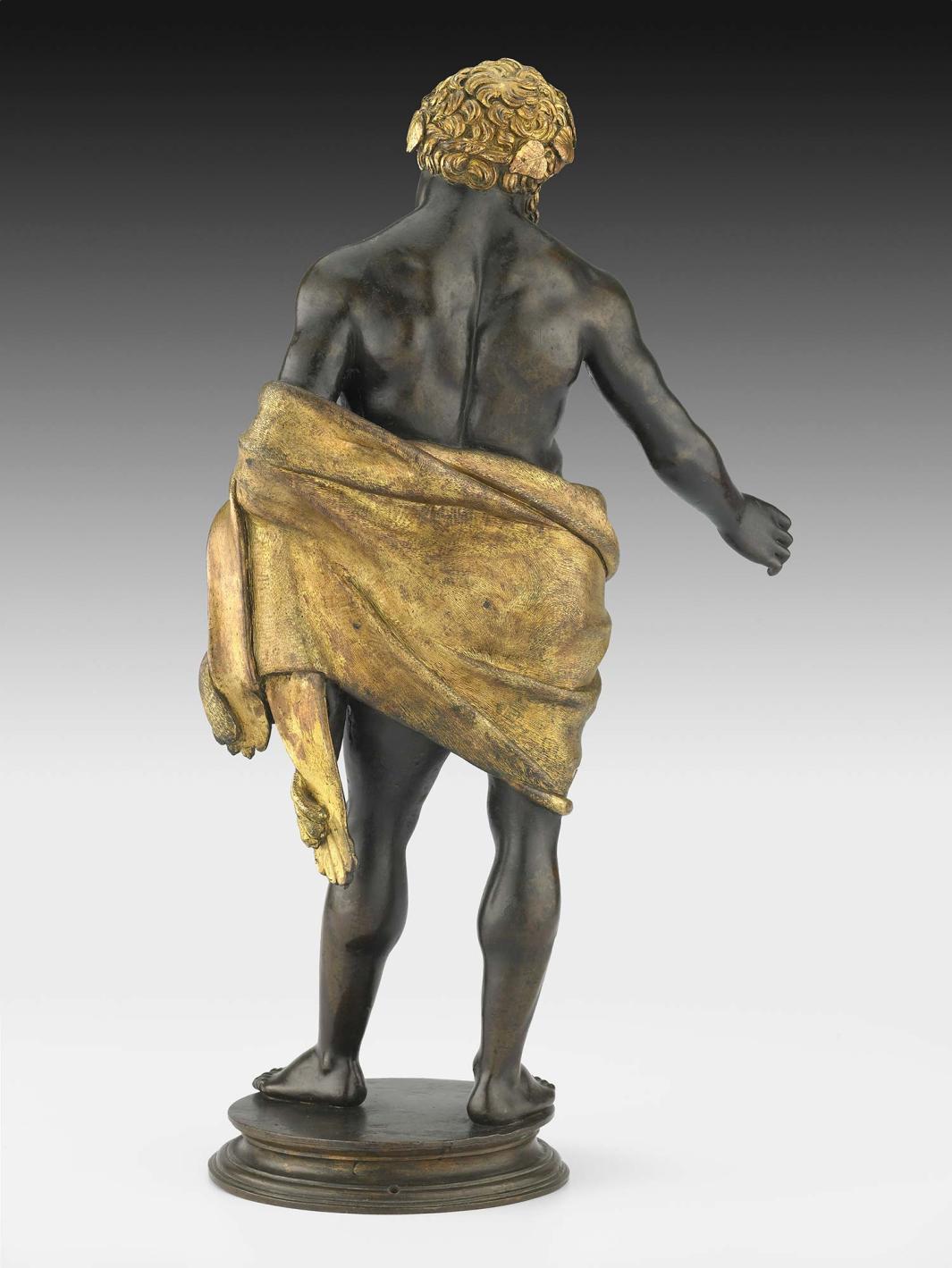 reverse of bronze sculpture depicting Hercules, with partial gilding and silvering