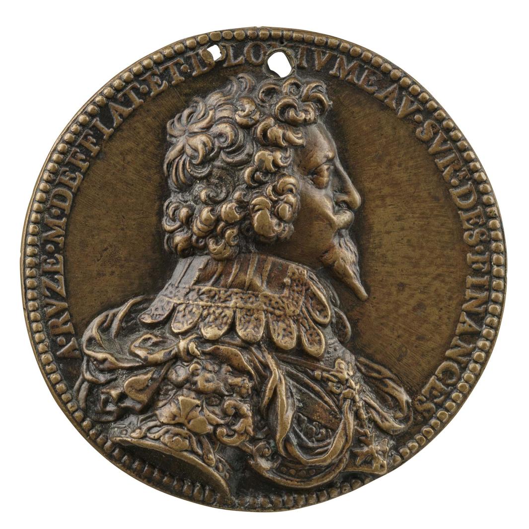 Bronze portrait medal of Pierre Jeannin wearing a magisterial robe over a high-collared shirt