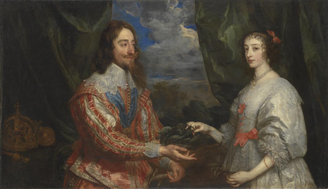 painting of woman and man dressed lavishly, woman is handing him a laurel wreath