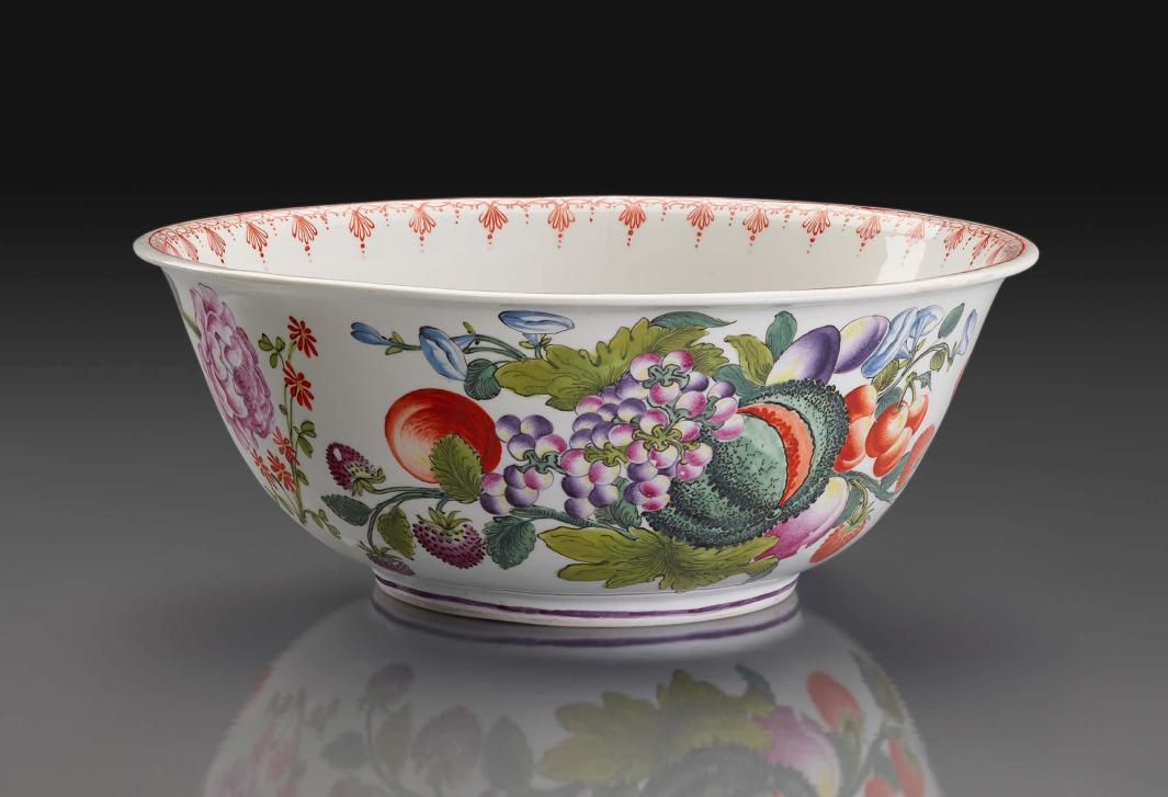 porcelain bowl decorated with fruits and flowers