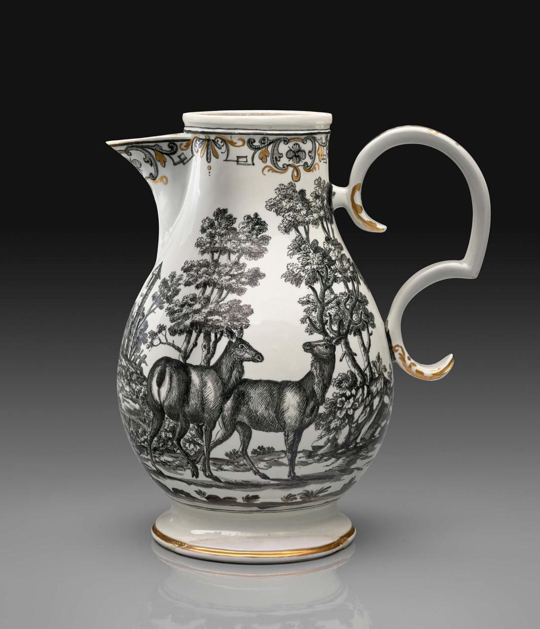 porcelain coffeepot or jug with deer illustrated