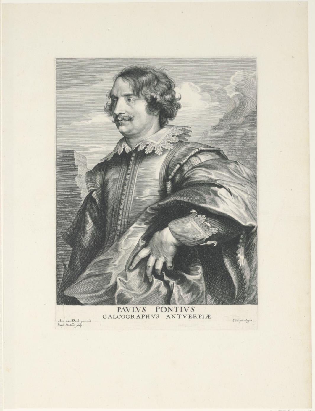 engraving of portrait of man in profile with draped clothing and lace collar, with caption