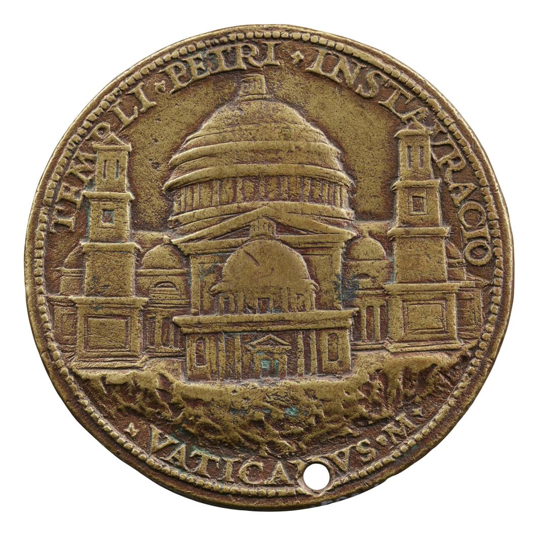 Bronze medal of Saint Peter’s basilica; pearled border