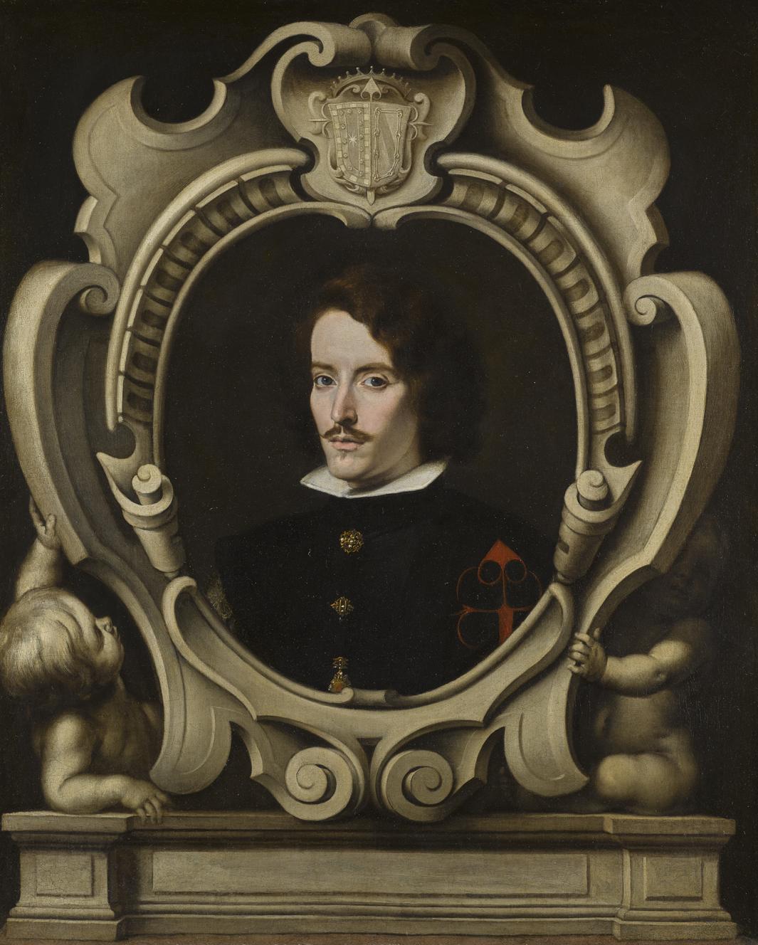 oil painting of portrait of a man with mustache in ornate frame