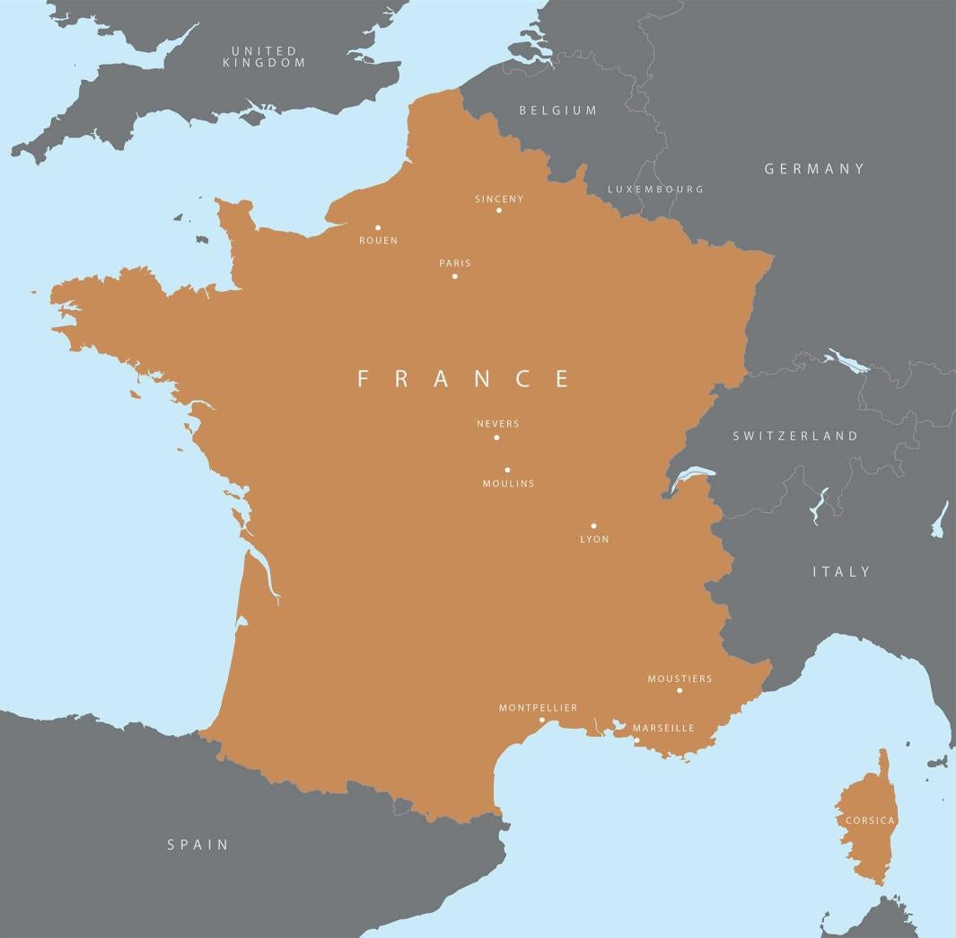  a map with France at center
