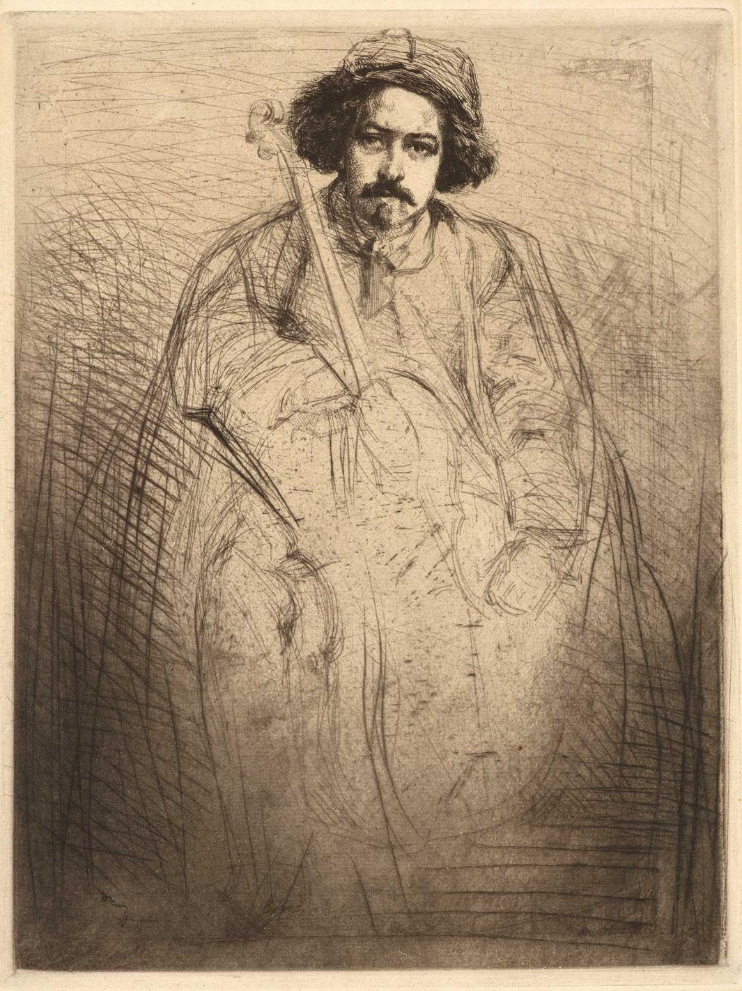 Portrait of a man with a cello
