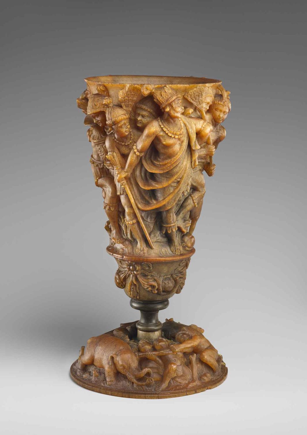 View of carved cup made out of rhinoceros horn