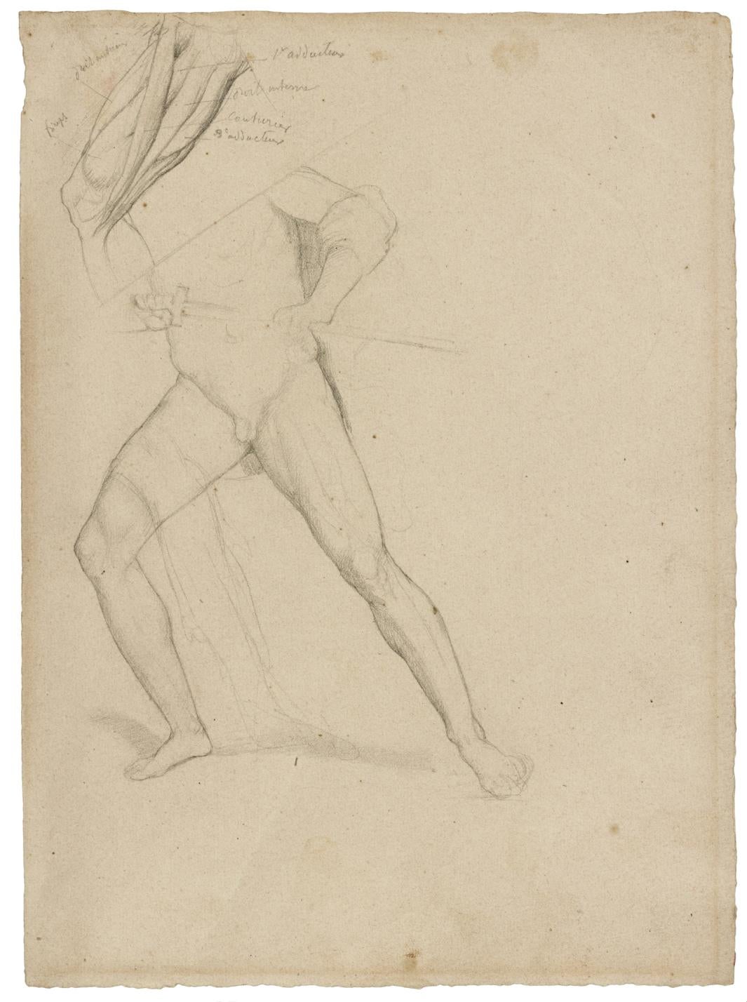 sketch of nude male with sword