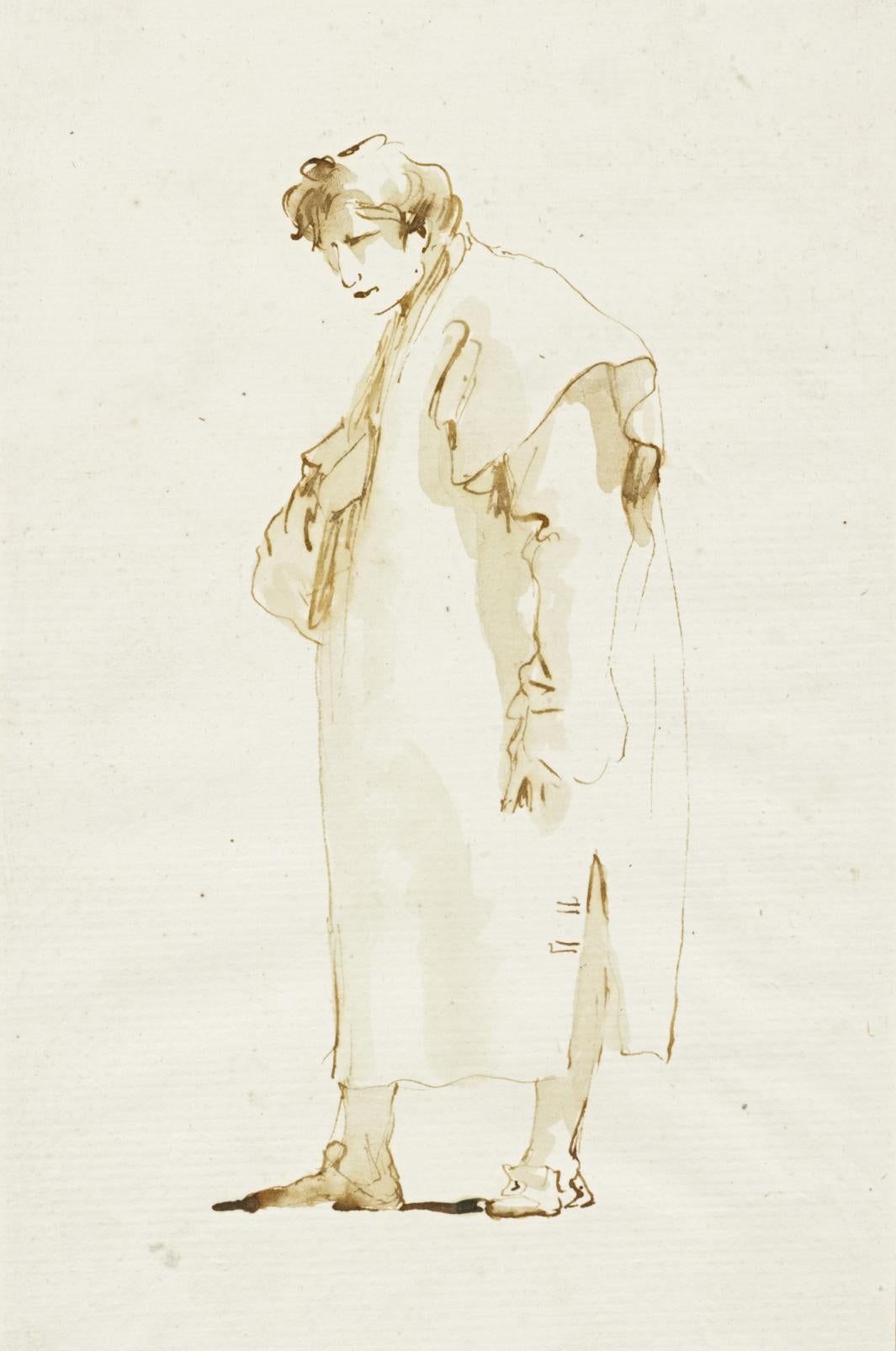 sketch of man in robes holding book