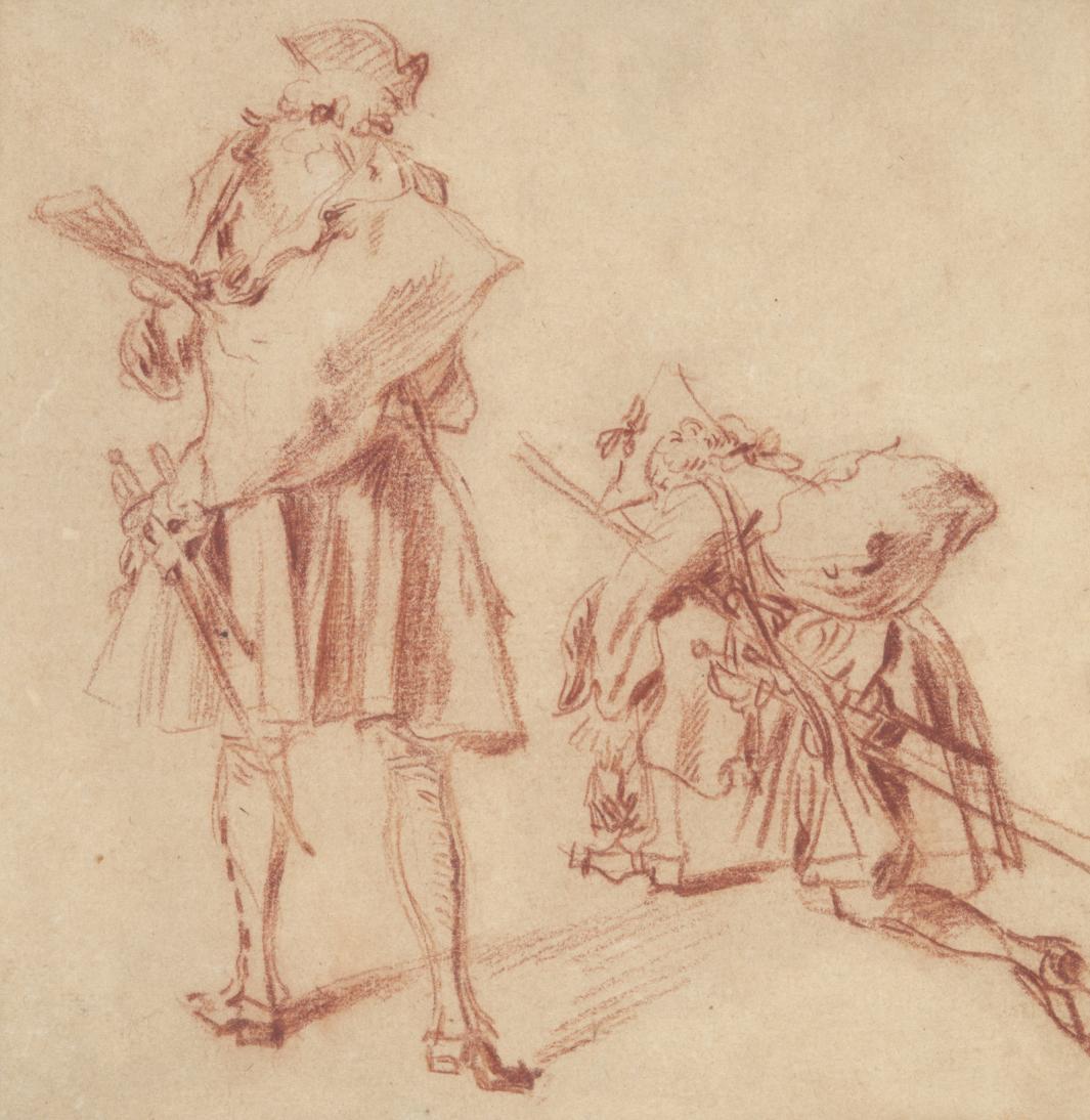 two sketches of a soldier seen from behind