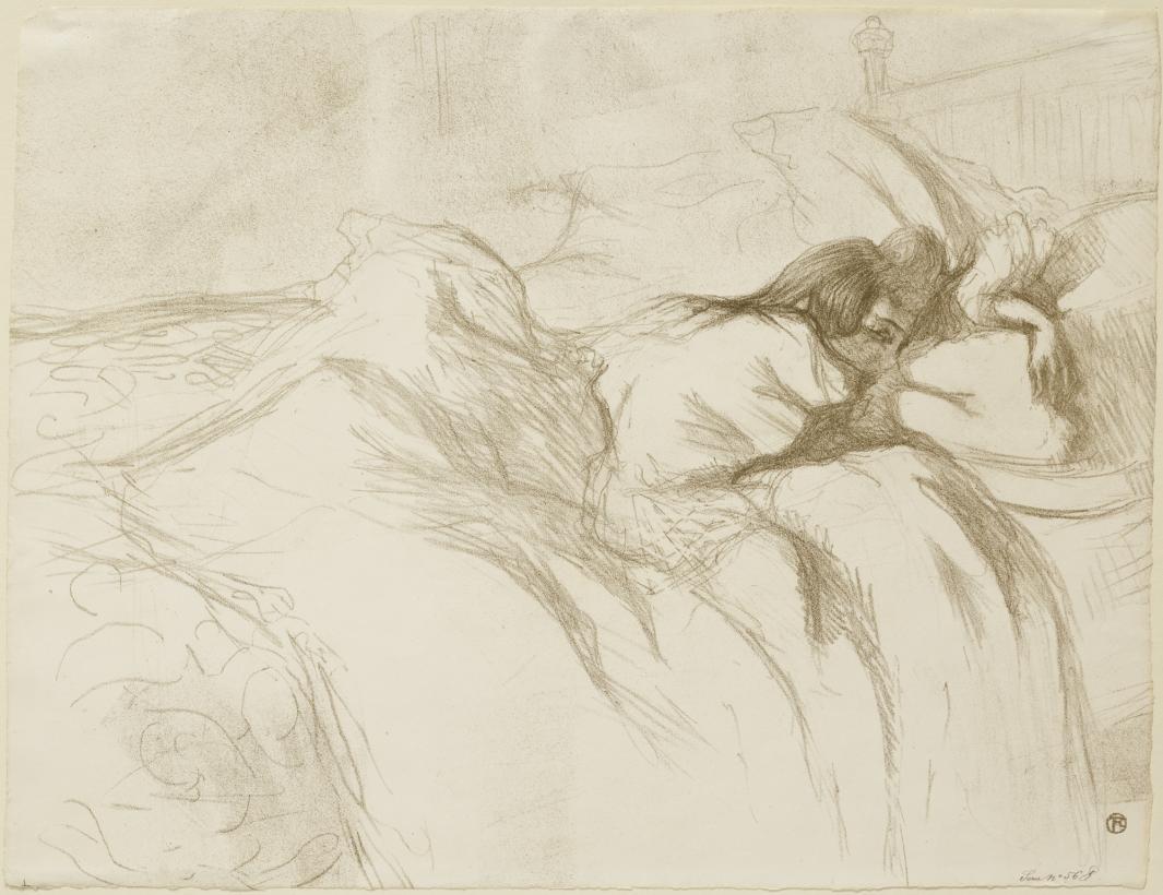 Print of woman reclining in a bed