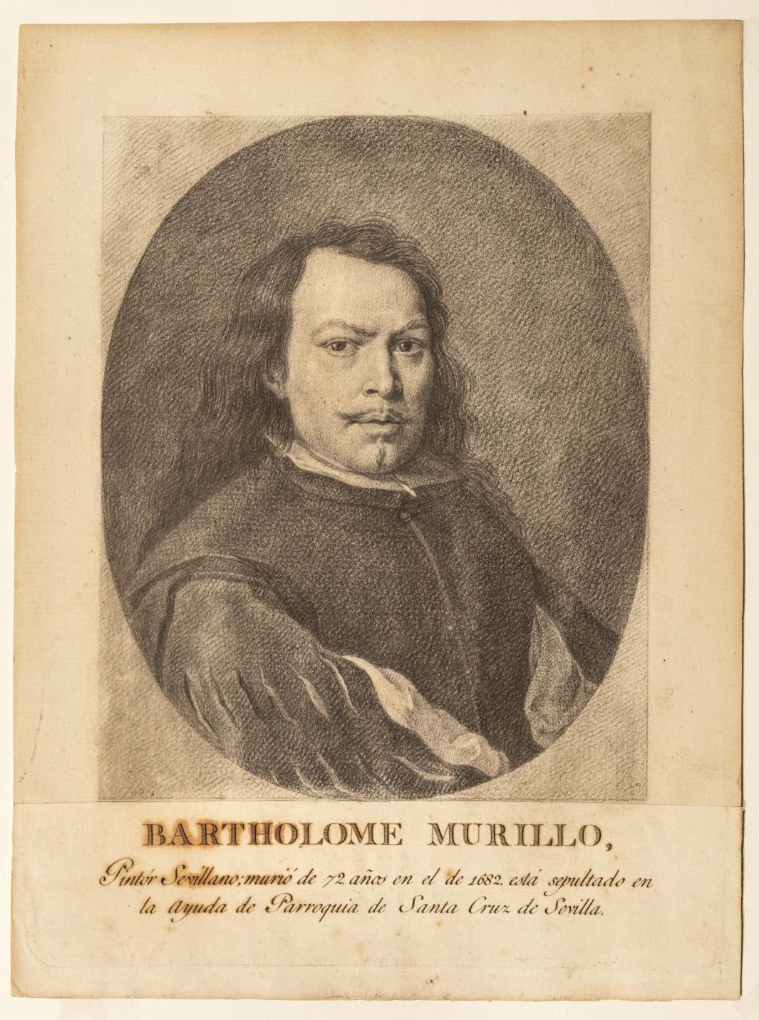 chalk on paper depicting man with mustache and long hair, seated in profile 