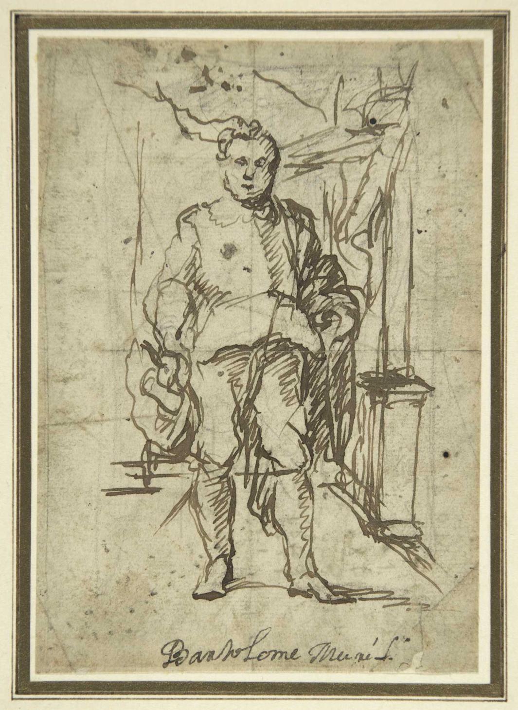 ink and chalk drawing of male standing