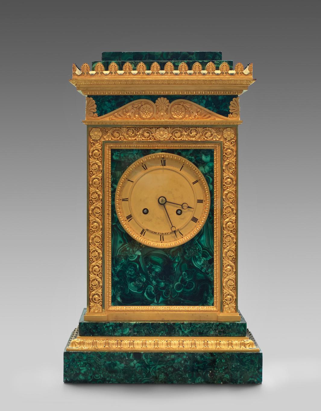 Malachite and Gilt-Bronze Mantel Clock
