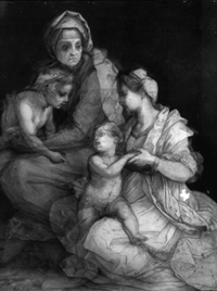 Infrared reflectography image of painting of two women with two children