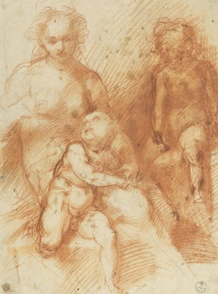 Drawing of the Madonna with the Christ child on her lap and the young St. John the Baptist