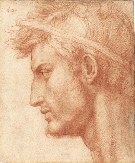 Drawing of a man in profile to the left