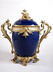 Dark blue and gold mounted porcelain vase